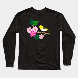 Japanese sakura flowers with yellow birds Long Sleeve T-Shirt